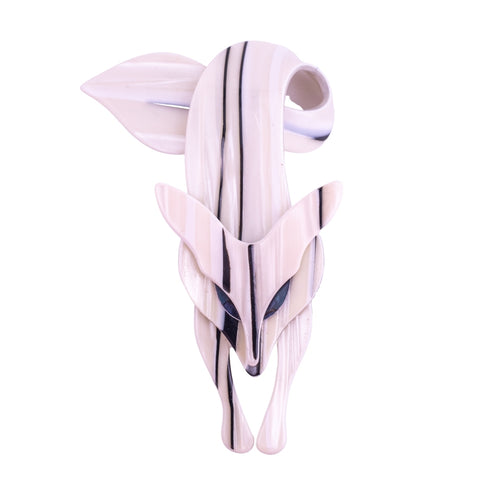 Lea Stein Famous Renard Fox Brooch Pin - Creme & Black Stripes
