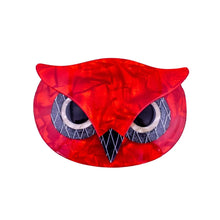 Load image into Gallery viewer, Lea Stein Signed Athena The Owl Head Brooch - Ruby Red Swirl