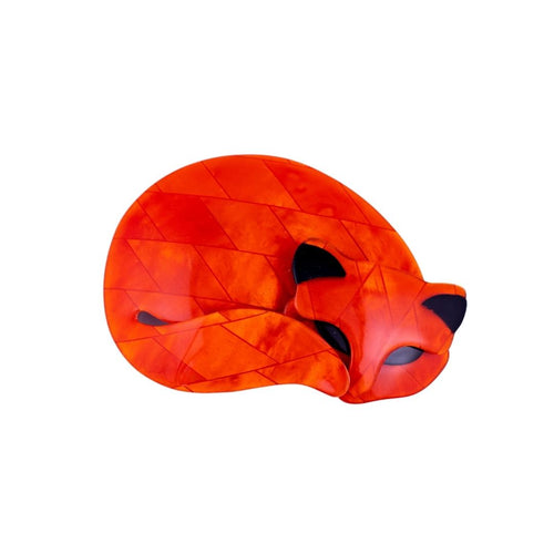 Lea Stein Sleeping Cat Brooch Pin - Red & Orange Tile