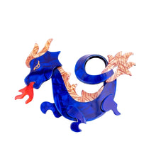 Load image into Gallery viewer, Lea Stein Signed Dragon Brooch Pin - Blue &amp; Beige