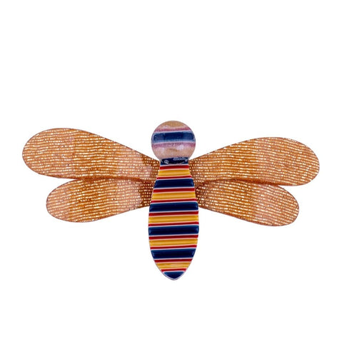 Lea Stein Rare Bee Brooch Pin- Gold, Blue & Red