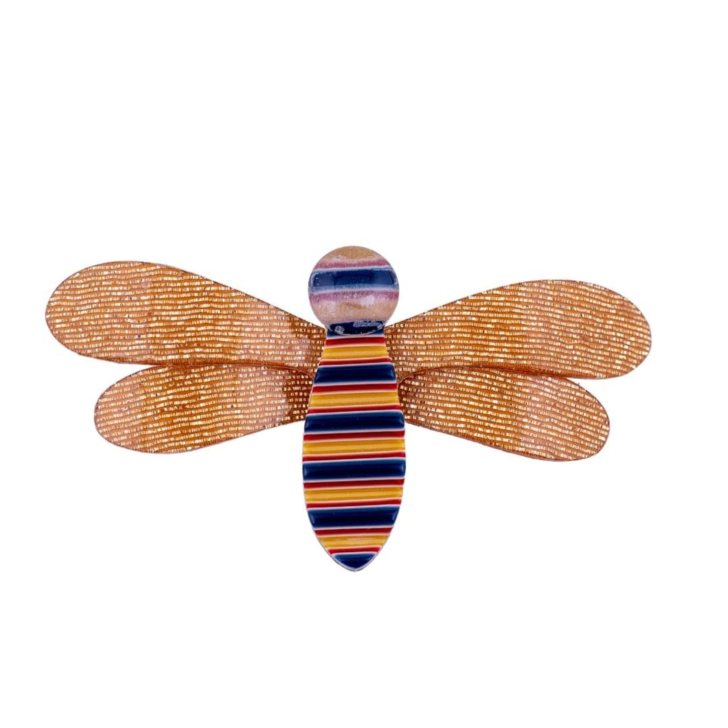 Lea Stein Rare Bee Brooch Pin- Gold, Blue & Red