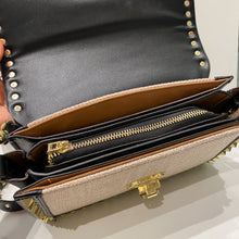 Load image into Gallery viewer, Two-Toned Studded Canvas &amp; Leather Sling Handbag