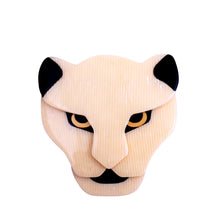 Load image into Gallery viewer, Signed Lea Stein Puma The Jaguar Head Brooch Pin - Creme &amp; Black