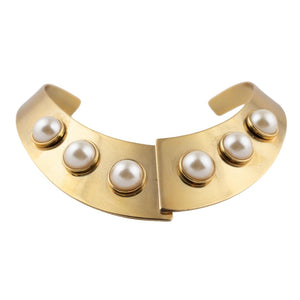 Vintage Gold Metal Collar Inlaid Neckpiece with Giant Faux Pearls