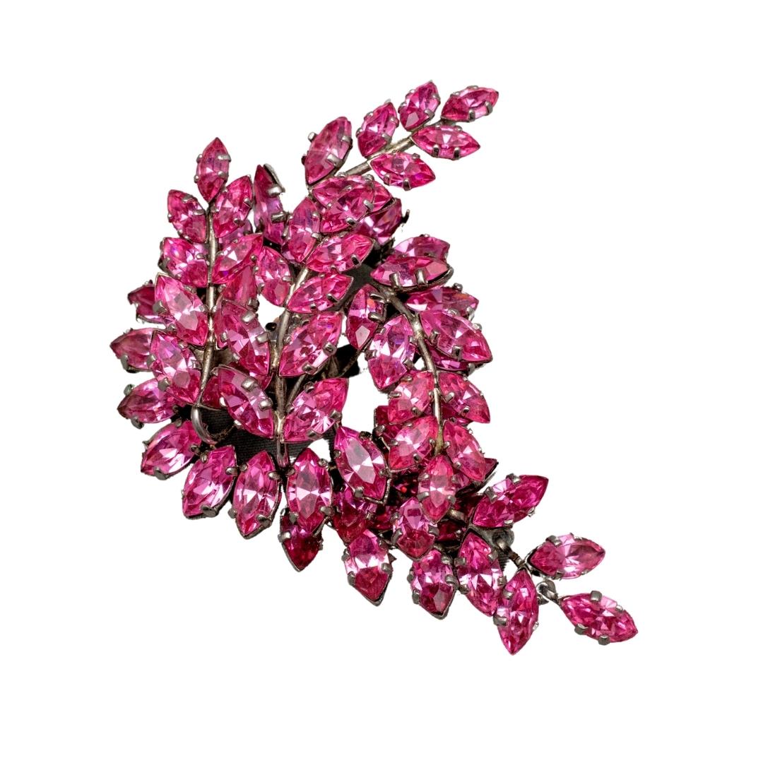 Vintage 1950s En Trenblant Pink Crystal Brooch