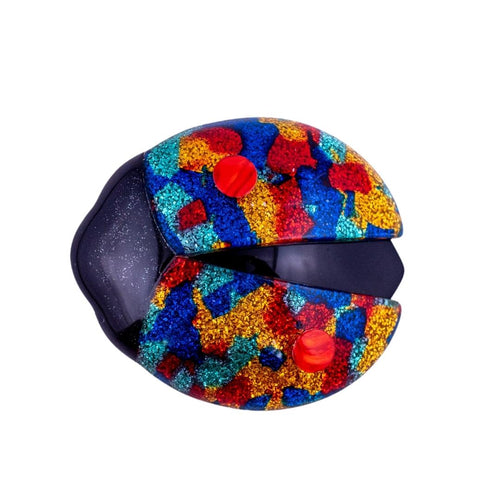 Lea Stein Signed Lady Bug Brooch Pin - Black & Multi Colour