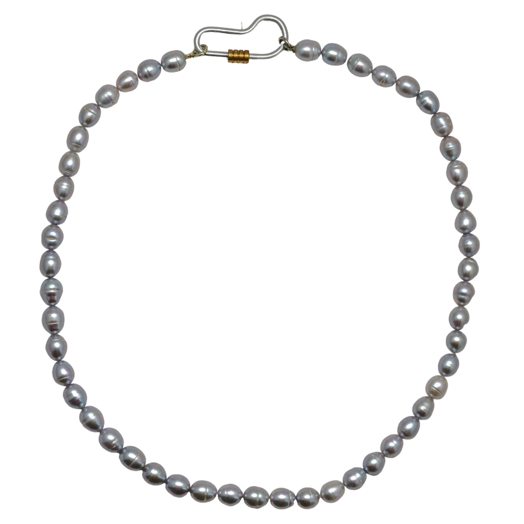 Freshwater Grey Cone Pearl Necklace with Hand Made Lock Charm Attachment