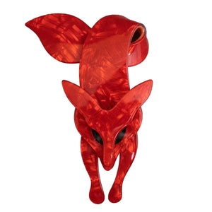 Lea Stein Famous Renard Fox Brooch Pin - Red Swirl & Black