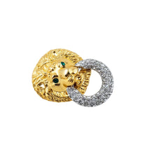 Load image into Gallery viewer, Signed Kenneth J Lane &quot;KJL&quot; Gold &amp; Crystal Lion Head Earrings (Clip-On)