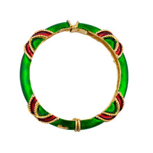 Load image into Gallery viewer, Vintage Green Iridescent Red Enamel Clamper Bangle