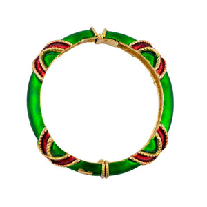 Vintage Green Iridescent Red Enamel Clamper Bangle