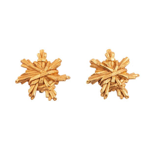 Vintage Signed Christian Lacroix Gold Plated Sunburst Design Earrings - (Clip-On)