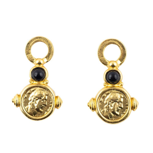 HQM Gold Tone Coin & Black Interchangeable Earrings