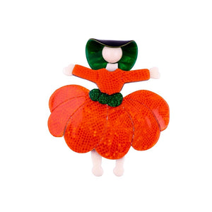 Lea Stein Ballerina Scarlett O' Hara Brooch - Orange & Green