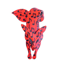 Load image into Gallery viewer, Lea Stein Famous Renard Fox Brooch Pin - Red &amp; Black Music Notes