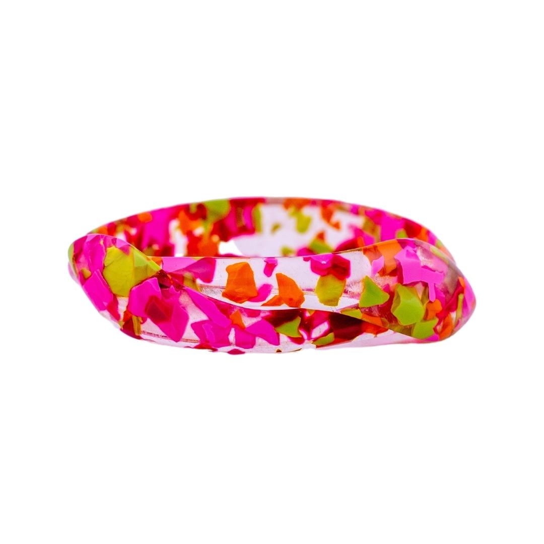 Signed Lea Stein Snake Bangle - Pink, Green, Orange