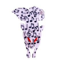 Load image into Gallery viewer, Lea Stein Famous Renard Fox Brooch Pin - White &amp; Black Music Notes