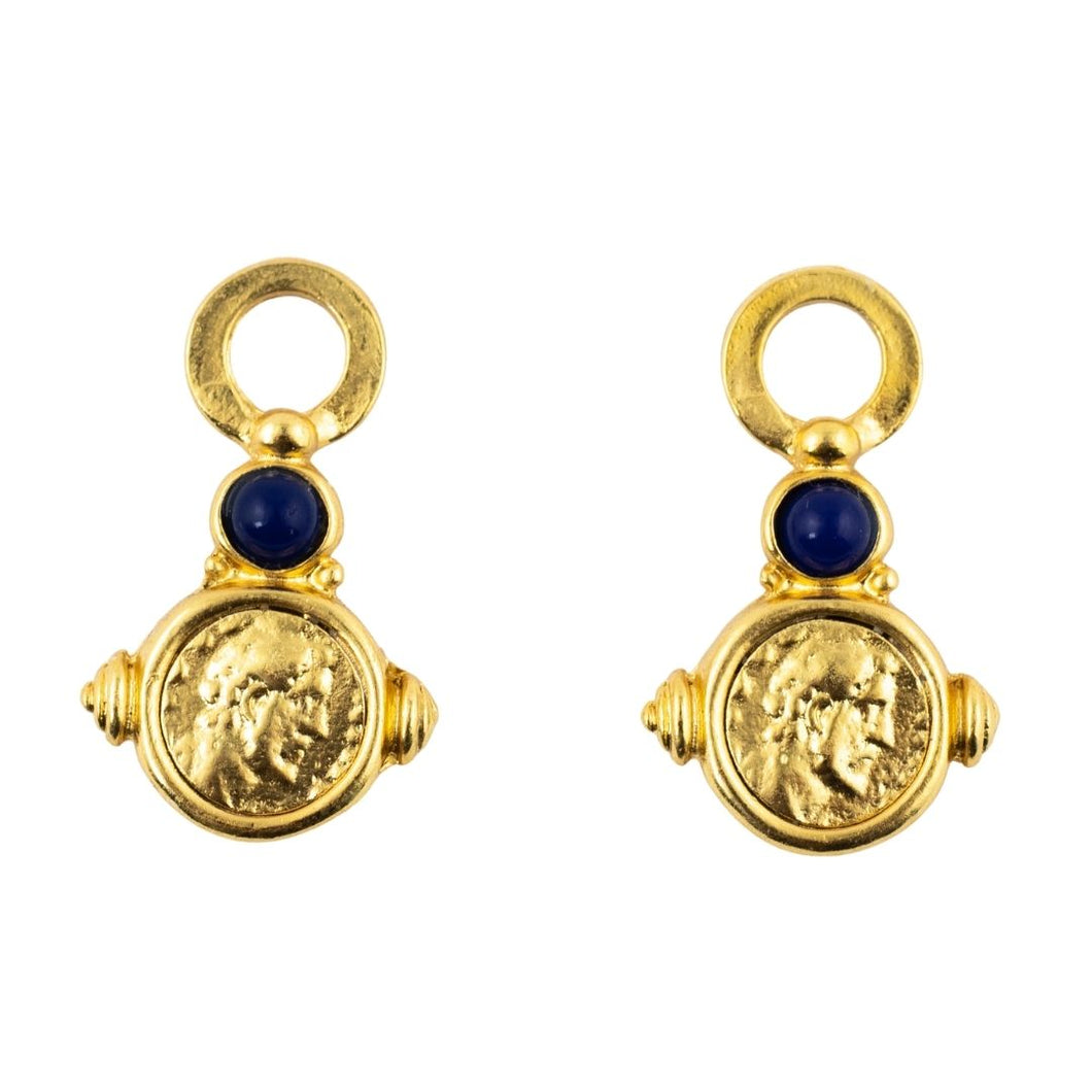 HQM Gold Tone Coin & Blue Interchangeable Earrings