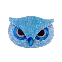 Load image into Gallery viewer, Lea Stein Signed Athena The Owl Head Brooch - Light Blue Sparkle