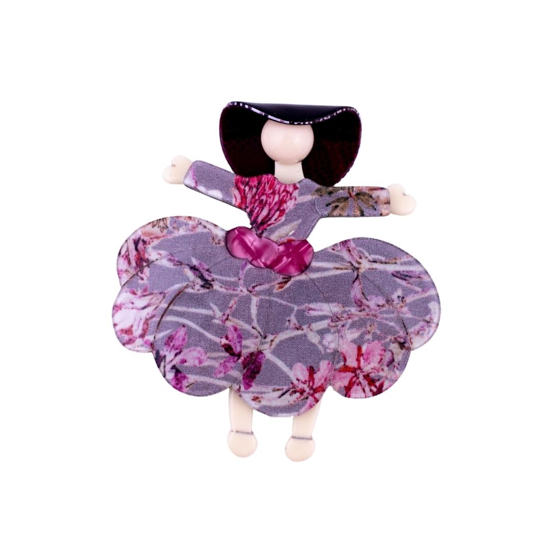 Lea Stein Ballerina Scarlett O' Hara Brooch - Purple & Pink