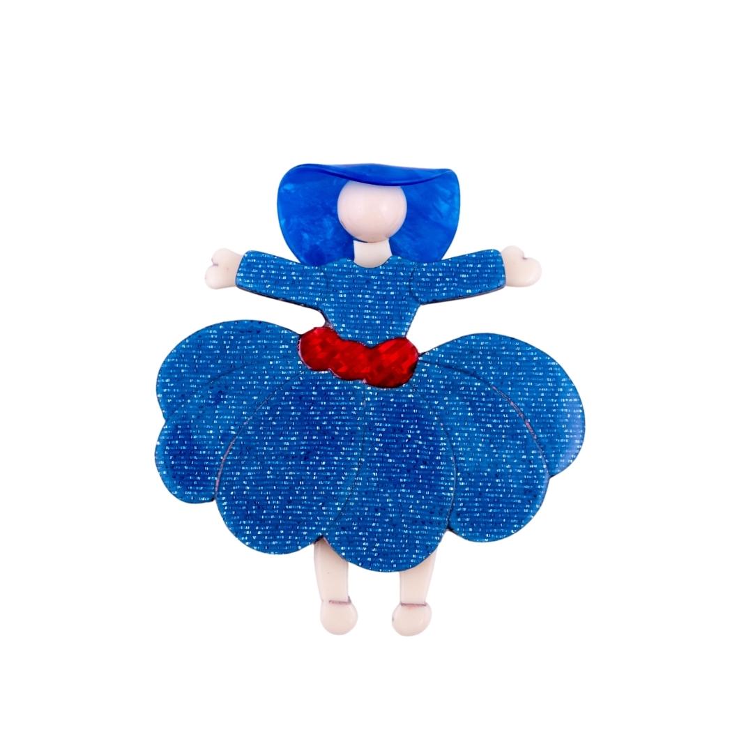 Lea Stein Ballerina Scarlett O' Hara Brooch - Blue Sparkle