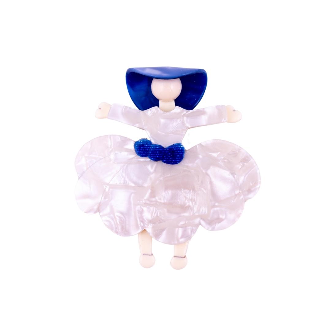 Lea Stein Ballerina Scarlett O' Hara Brooch - White & Blue