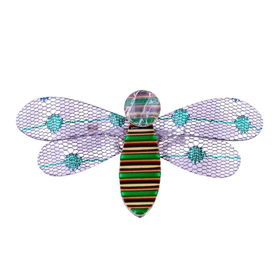 Lea Stein Rare Bee Brooch Pin- Green, Red & Yellow