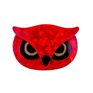 Lea Stein Signed Athena The Owl Head Brooch - Ruby Red Swirl