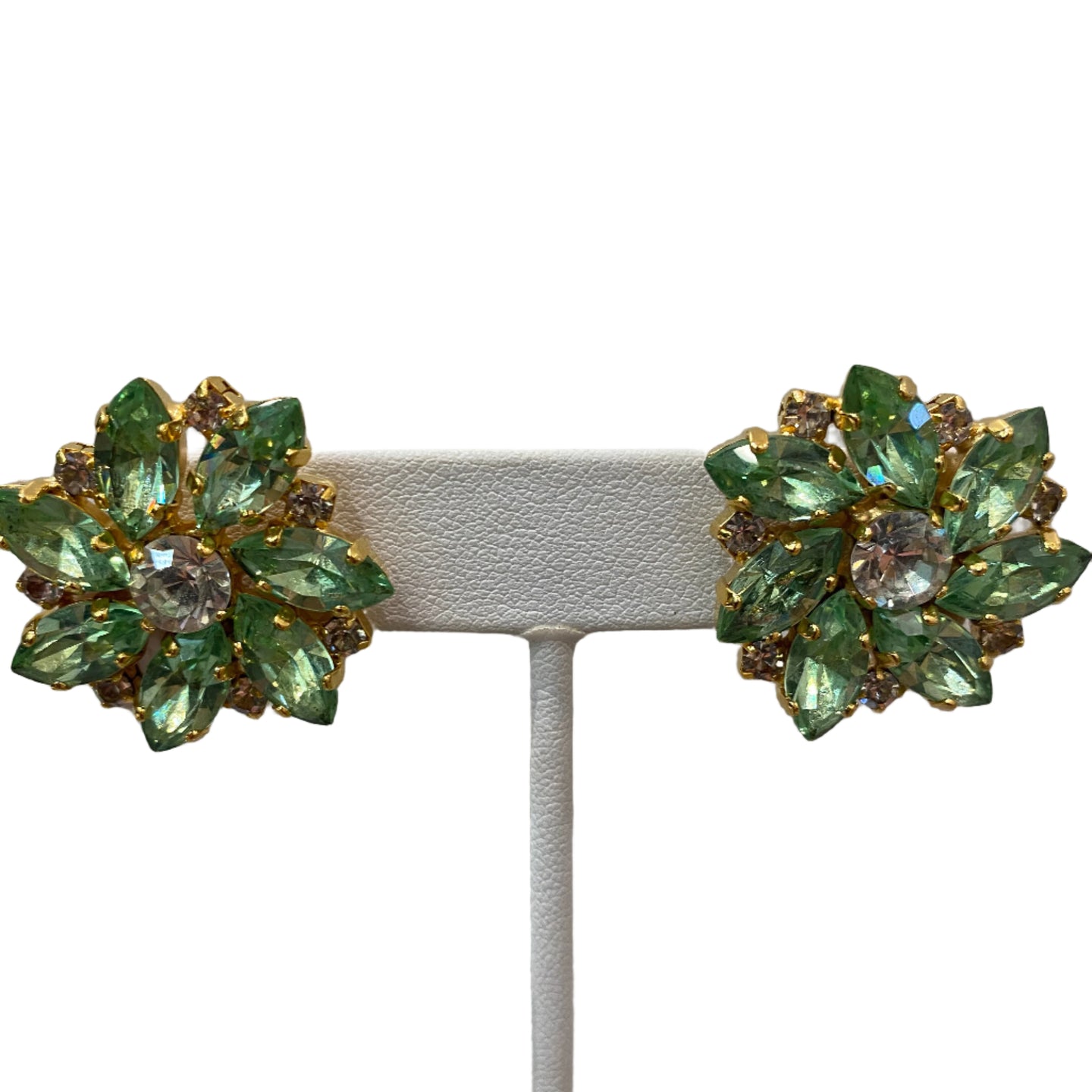 Harlequin Market Peridot & Clear Austrian Crystal Daisy Flower Earrings (Pierced)