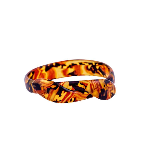 Signed Lea Stein Snake Bangle - Yellow & Black