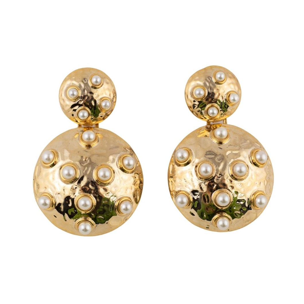 Gold & Faux Pearl Double Drop Earrings (Pierced)