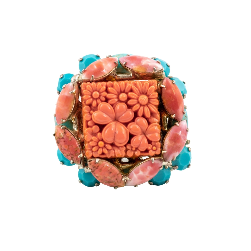 Signed David Mandel Pink & Turquoise Ring