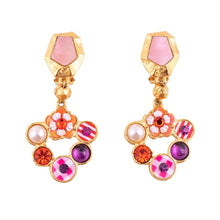 Load image into Gallery viewer, Vintage Signed Christian Lacroix Gold Plated Floral Crystal &amp; Enamel Earrings - (Clip-On)