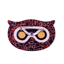 Load image into Gallery viewer, Lea Stein Signed Athena The Owl Head Brooch - Tortoiseshell Cracked Tile Print