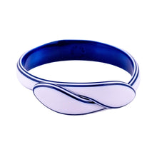 Load image into Gallery viewer, Signed Lea Stein Snake Bangle - White &amp; Navy Blue