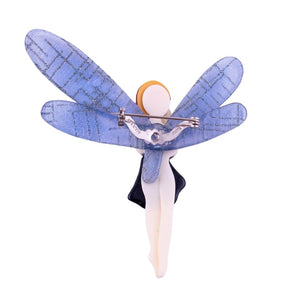 Lea Stein Signed Fairy Brooch - White, Blue & Creme