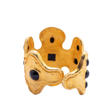 Load image into Gallery viewer, Signed Kenneth Jay Lane Satin Gold &amp; Jet Stones Statement Hinged Cuff