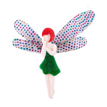 Load image into Gallery viewer, Lea Stein Signed Fairy Brooch - Creme, Green &amp; Multi Colour