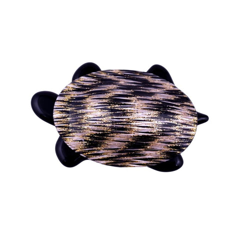 Lea Stein 'Tortue' Tortoise Brooch Pin - Black & Gold