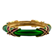 Load image into Gallery viewer, Vintage Green Iridescent Red Enamel Clamper Bangle