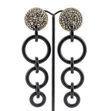 Load image into Gallery viewer, Jet Black &amp; Crystal Detail Circle Statement Drop Earrings (Pierced)