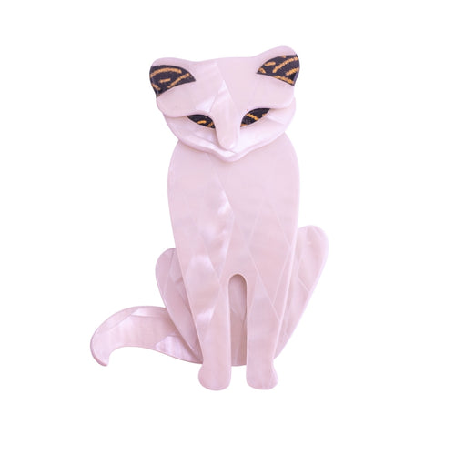 Signed Lea Stein Sacha Cat Brooch - White