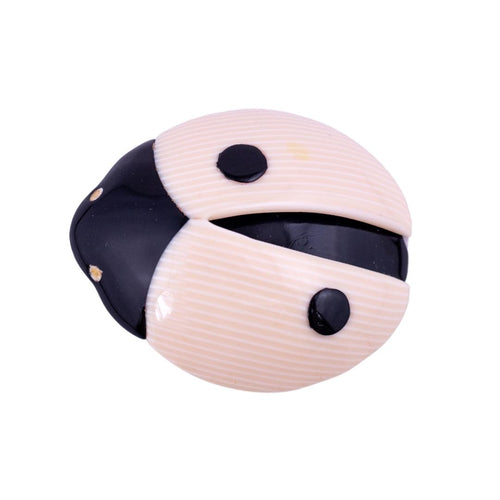Lea Stein Signed Lady Bug Brooch Pin - Creme & Black