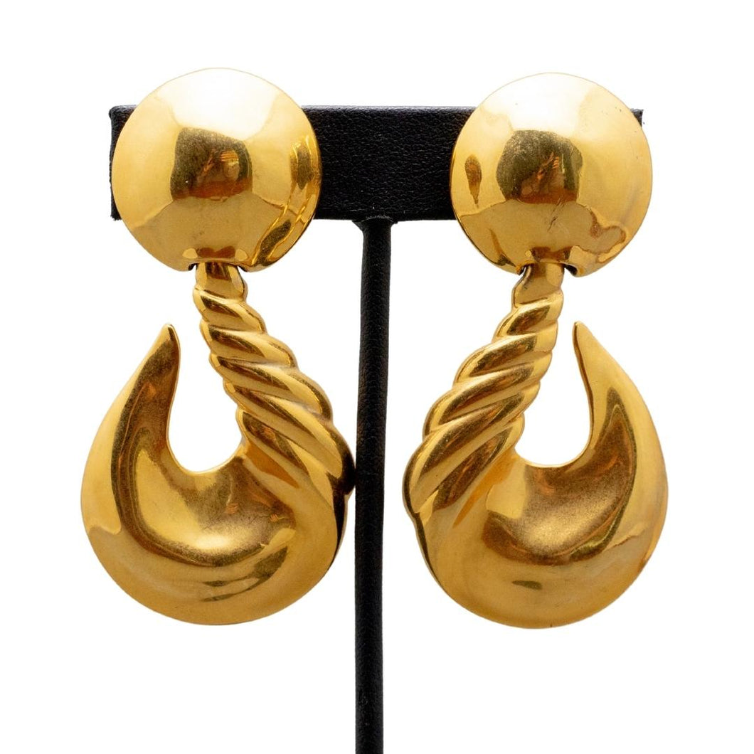 Vintage Circular & Hook Shaped Drop Statement Earrings (Clip-On)