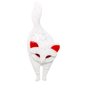 Lea Stein Bacchus Standing Cat Brooch Pin - White & Red