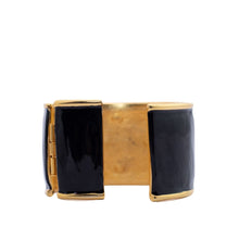 Load image into Gallery viewer, Signed Kenneth Jay Lane Black, White &amp; Gold Plated Hinged Cuff