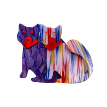 Load image into Gallery viewer, Lea Stein Double Watching Cat Brooch Pin - Purple, Blue &amp; Multi Colour
