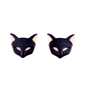 Lea Stein Quarrelsome Cat Earrings - Black & Creme