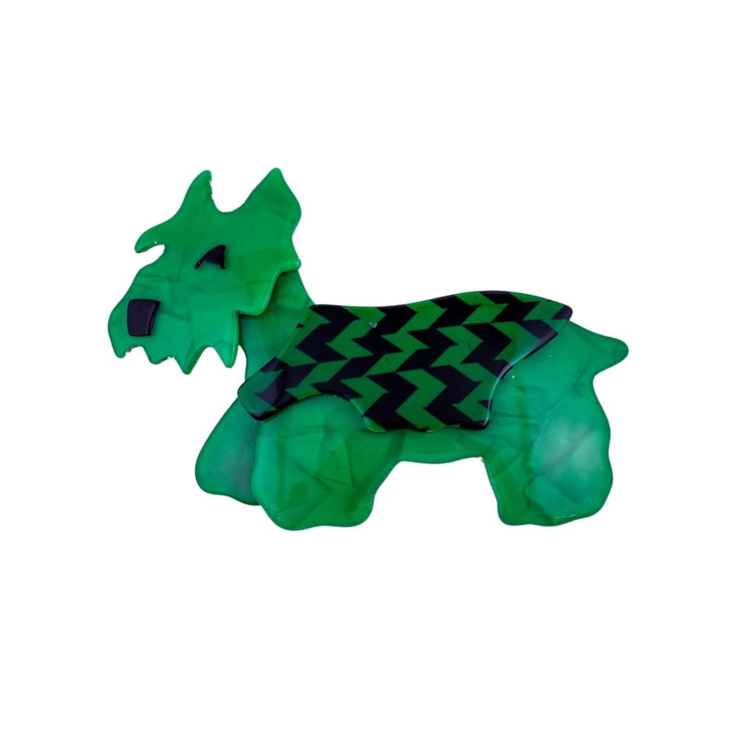 Lea Stein Kimdoo Dog Scottish Terrier Brooch - Green & Black